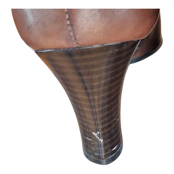 NURTURE Talin Brown Premium Leather Heeled Zip Ankle Boot 9.5M Buckle Bootie - Picture 15 of 16